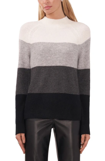 Halogen Stripe Mock Neck Sweater In Medium Heather Grey