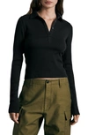 Rag & Bone Collared Long Sleeve Polo Top In Black