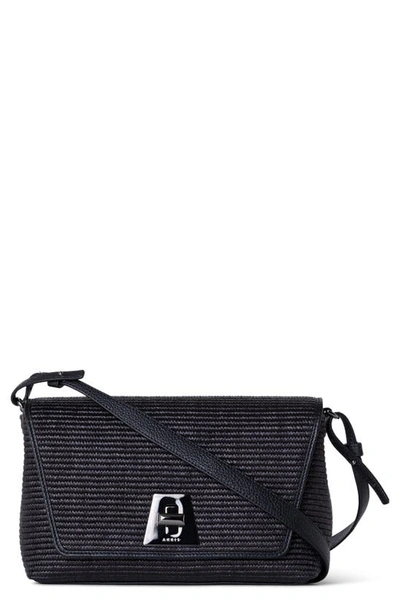 Akris Small Anouk Woven Raffia Crossbody Bag In 009 Black