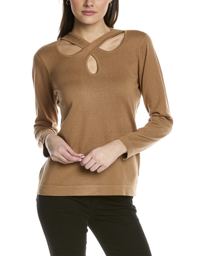Anne Klein Crossover Neckline Sweater In Brown