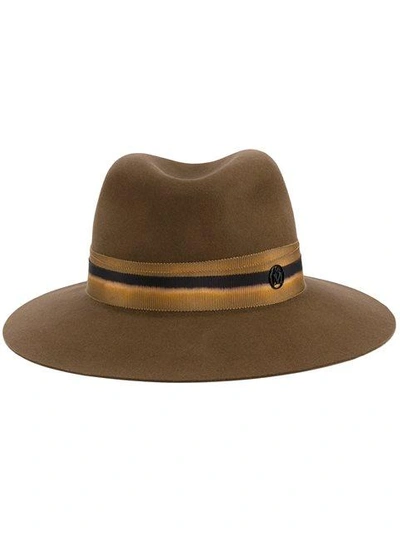 Maison Michel Tan Felt Henrietta Fedora Hat In Brown
