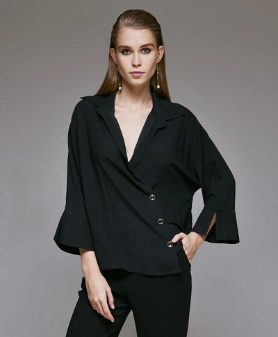 Access Fashion Carmen Crossover Blouse - Black In Gold