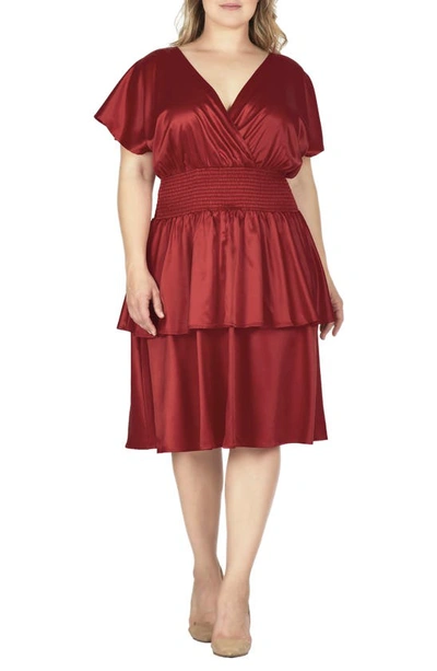 S And P Tiered Satin Dress In Red