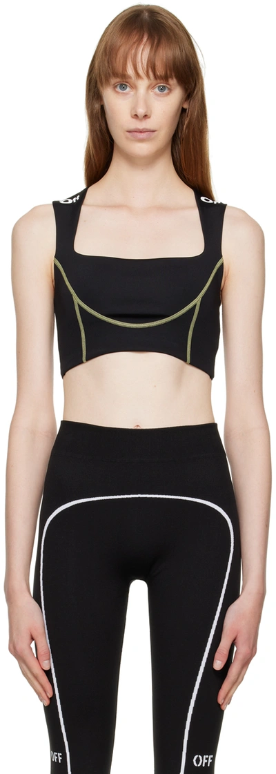 Off-white Black Contrast Stitch Sports Bra In Black White