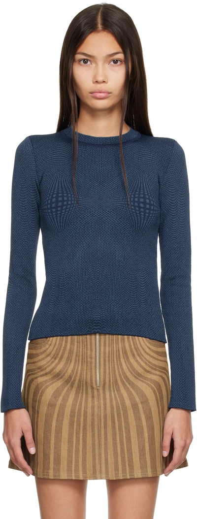 Anne Isabella Blue Jacquard Jumper In Coblat Check