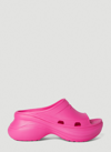 Balenciaga + Crocs Pool Perforated Neon Rubber Slides In Pink
