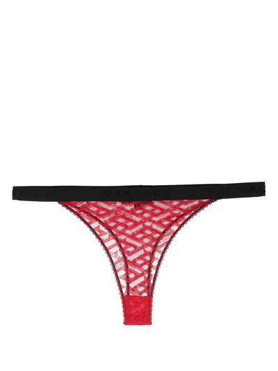 Versace La Greca Print Briefs In Red