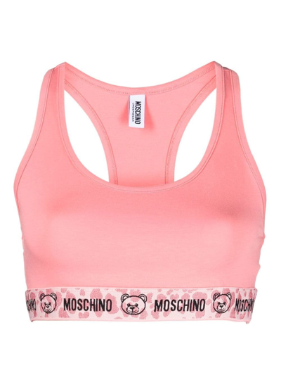 Moschino Teddy Bear Motif Sports Bra In Pink