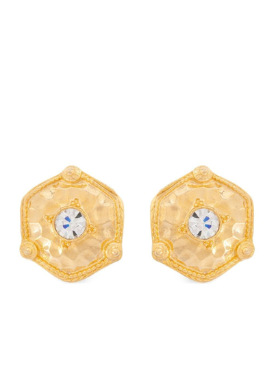 Pre-owned Susan Caplan Vintage 1980s Crystal Clip-on Earrings In Gold