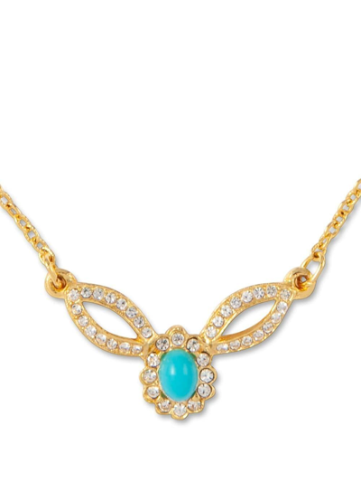 Pre-owned Susan Caplan Vintage 1990s Faux Turquoise Necklace In Gold