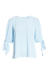 Cece Tie Sleeve High-low Blouse In Ocean Blue