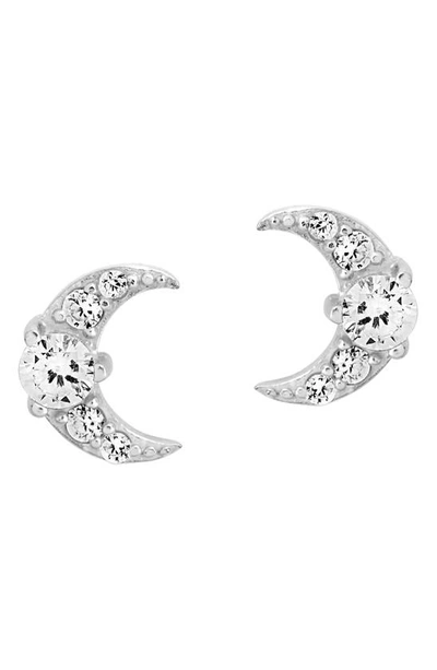 Sterling Forever Crescent Moon Stud Earrings In Silver