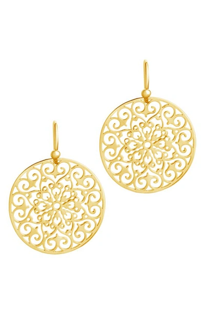 Sterling Forever 14k Over Silver Round Filigree Dangle Earrings In Gold