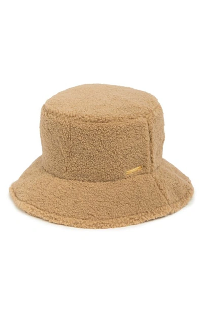 Vince Camuto Faux Shearling Bucket Hat In Brown