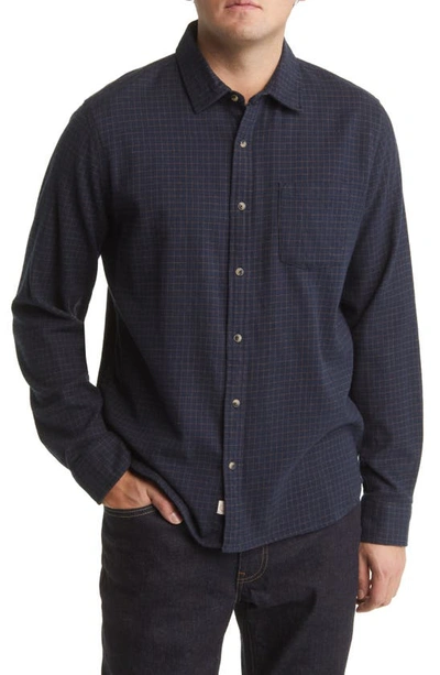 Marine Layer Balboa Classic Fit Grid Stretch Flannel Button-up Shirt In Navy/ Camel