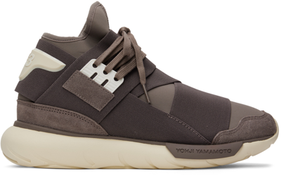 Y-3 Qasa Suede-trimmed Neoprene And Webbing High-top Trainers In Tech Earth