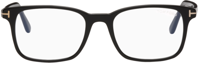 Tom Ford Black Square Blue-block Glasses In 001 Shiny Black/blue