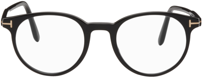 Tom Ford Black Round Blue-block Glasses In 1 Shiny Black / Blue