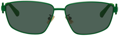 Bottega Veneta Green Rectangular Sunglasses In Green-green-green