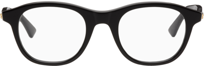 Bottega Veneta Black Round Glasses In Black-black-transpar