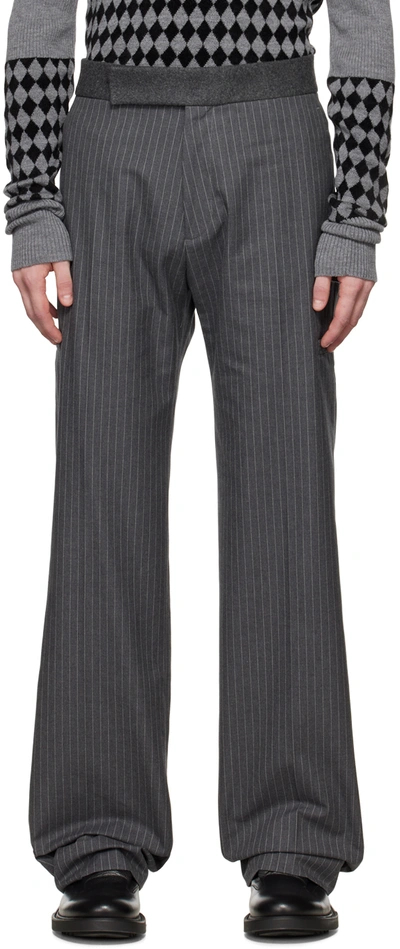 Maximilian Davis Drayton Pinstriped Wool-blend Tailored Trousers In Charcoal/ivory