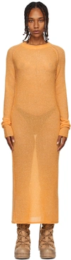 Acne Studios Orange Metallic Thread Maxi Dress In Apricot Orange