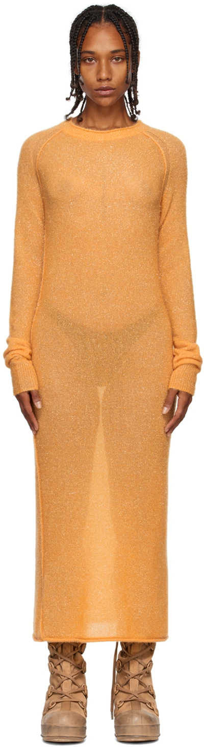 Acne Studios Orange Metallic Thread Maxi Dress In Apricot Orange