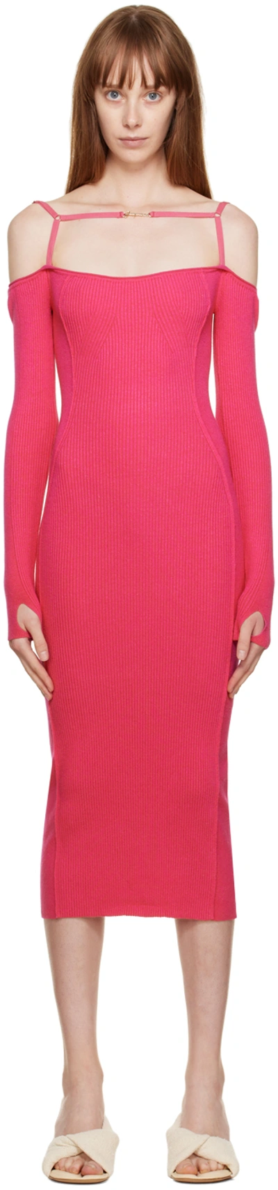 Jacquemus Sierra Ribbed-knit Midi Dress In Pink