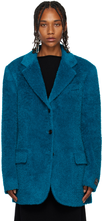 Raf Simons 拉绒效果单排扣西装夹克 In Blue
