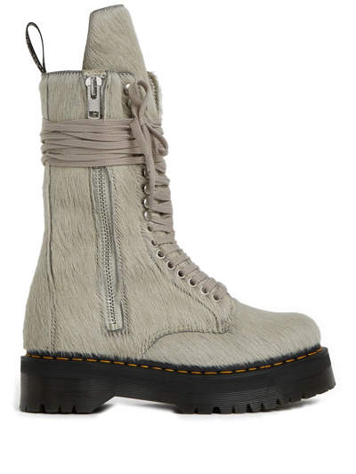 RICK OWENS X DR MARTENS CALF-HAIR QUAD-SOLE BOOTS