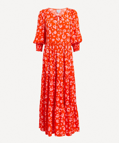 Scamp & Dude Red And Pink Leopard Tie-front Maxi Dress In Coral