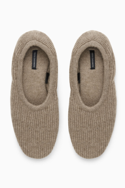 Cos Ribbed Cashmere Slippers In Beige