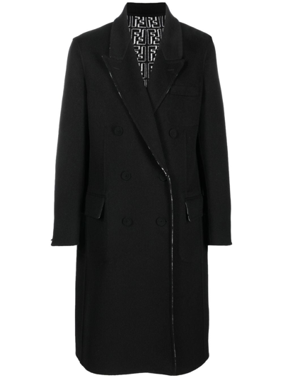 Fendi Ff-print Double-breasted Reversible Coat In Black