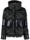 Herno Nylon And Tweed Down Jacket With Front Zip In Black