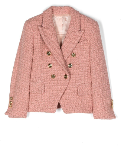 Balmain Kids' Double-breasted Tweed Blazer In Pink
