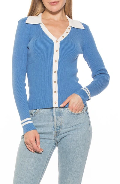 Alexia Admor Charlie Collared Ribbed Shirt In Blue/ Ivory