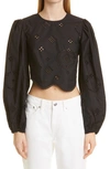 Ganni Broderie Anglaise Cropped Blouse In Black