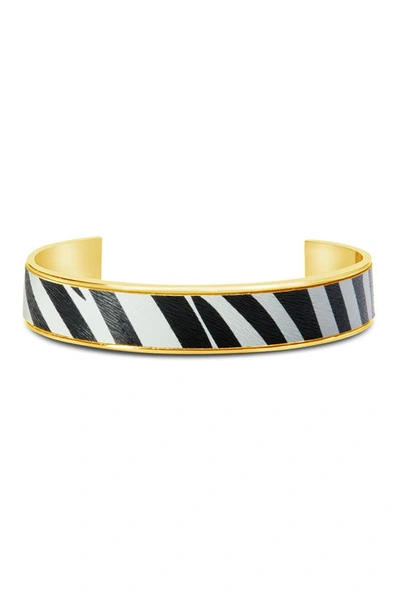 Sterling Forever 14k Plated Safari Zebra Cuff Bracelet In Black