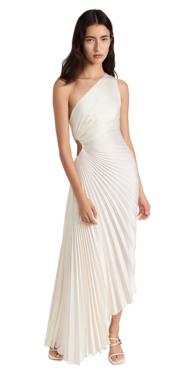 A.l.c Delfina Pleated Long Asymmetric One-shoulder Dress In Whisper White