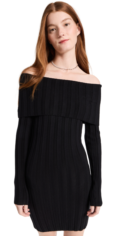 Anine Bing Mariah Off-the-shoulder Ribbed Wool Mini Dress In Black