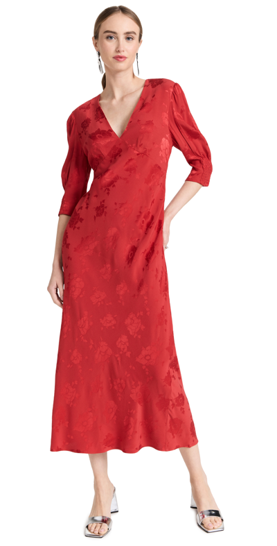 Rixo London Zadie Floral Jacquard Midi Dress In Red