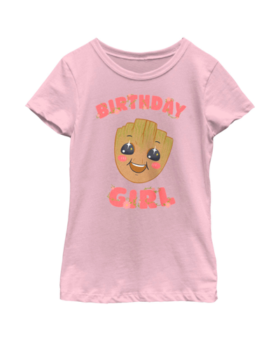 Marvel Kids' Girl's : Guardians Of The Galaxy Baby Face Birthday Girl Groot Child T-shirt In Light Pink