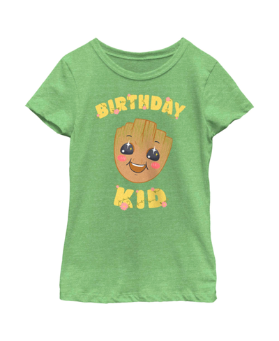 Marvel Girl's : Guardians Of The Galaxy Baby Face Birthday Kid Groot Child T-shirt In Green Apple