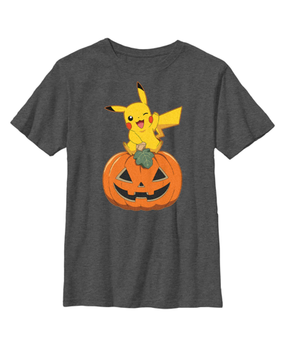 Nintendo Kids' Boy's Pokemon Halloween Pikachu Jack-o'-lantern Child T-shirt In Charcoal Heather