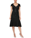 Alex Evenings Sequin Corded Floral Midi Dress In Black