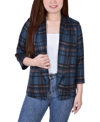 Ny Collection Plus Size 3/4 Sleeve Ponte Blazer In Mallard Plaid
