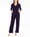 NY COLLECTION PETITE 3/4 SLEEVE PRINTED BELTED JUMPSUIT