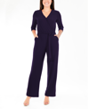 Ny Collection Petite 3/4 Sleeve Belted Wide Leg Jumpsuit In Navy