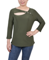 NY COLLECTION PETITE 3/4 SLEEVE CUTOUT TOP