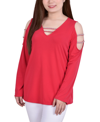 Ny Collection Petites Womens Embellished V-neck Blouse In Red